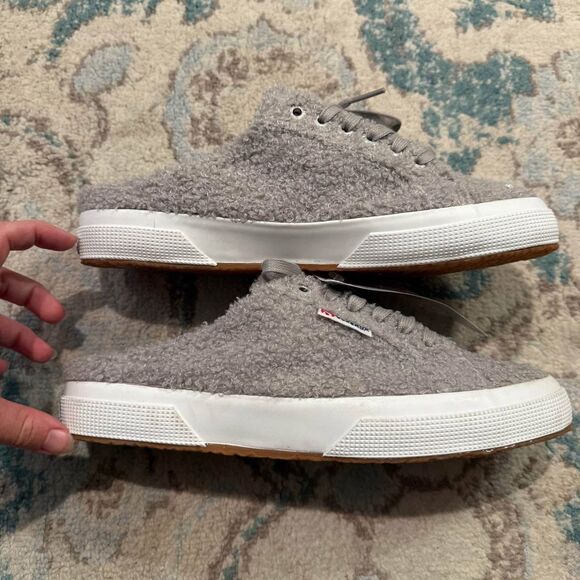 NWT Superga Ecru Faux Shearling Slip-On Lace Up Sneakers size 10 - Picture 3 of 9